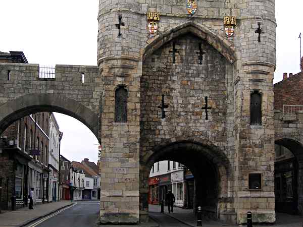 Looking through Monk Bar towards Goodramgate, Deangate and St Sampson's Square.