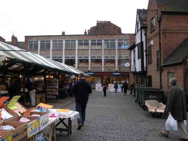 Looking south west through the market, heading towards Parliament Street.