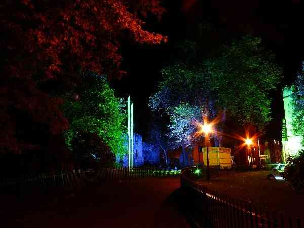 Illuminated night view of Museum Street exit.