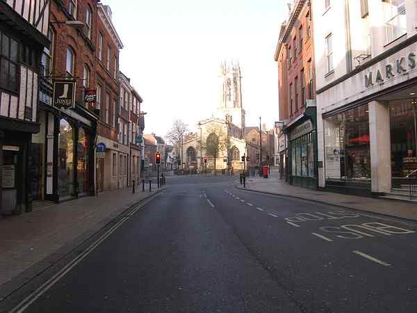 Site of one of York's first markets. Entrance to Lady Peckett's Yard on left.